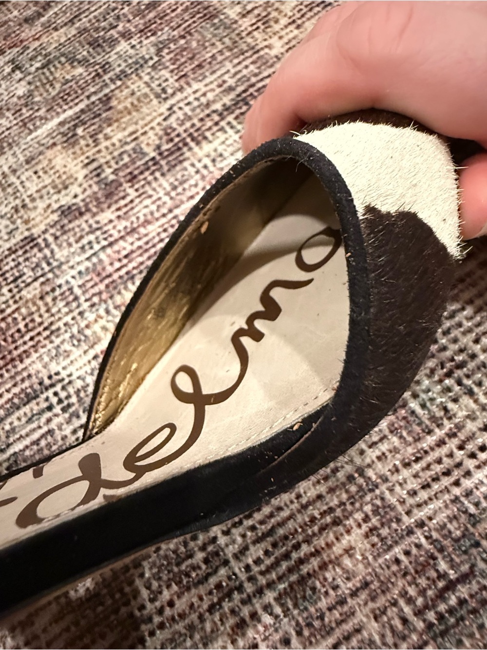 Sam Edelman Leather Cow Print Calf Hair Ankle Strap Pointed Toe Heels Size 6 - Picture 7 of 8